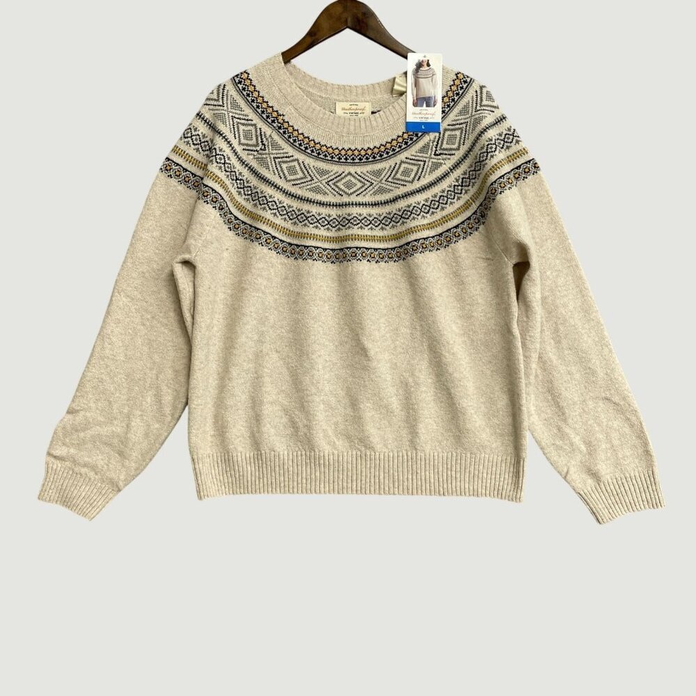 Weatherproof Vintage Cream Sweater With Nordic Pattern Women's L  M0267